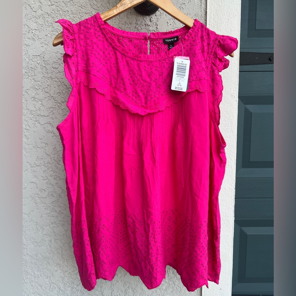 Torrid Hot Pink NWT Women's Ruffle Eyelet Sleeve Tank Top Size 1 (1X)